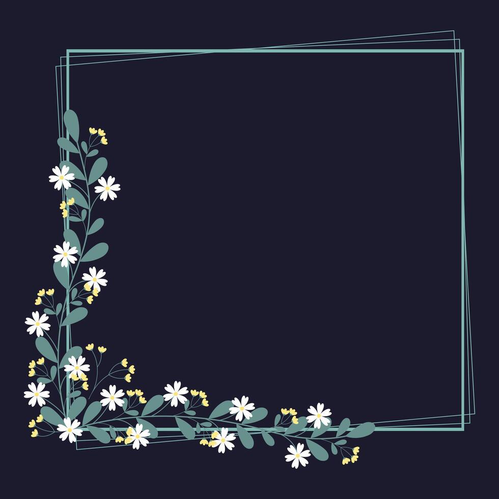 Square Frame With Yellow White Flowers And Green Leaves vector