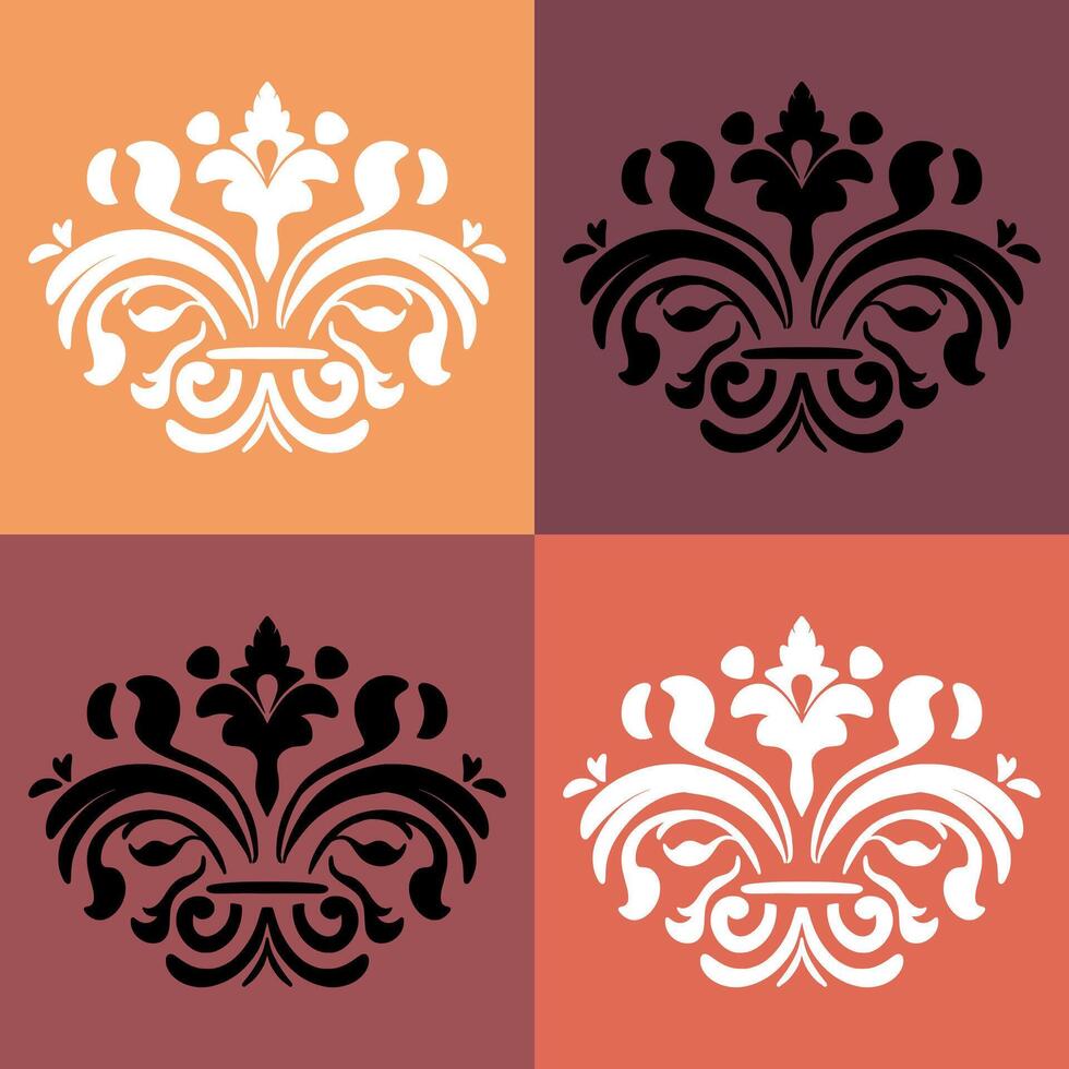 set of damask elements for design. Elegant ornament in baroque style. Repeated designs for wallpaper, branding, web design, invitations, blankets, bedspreads. vector