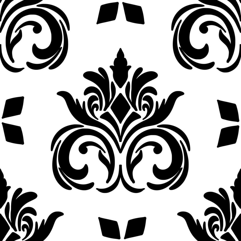 Damask seamless ornament. Traditional pattern. Classic oriental black and white background. illustration for elegant textile design. vector