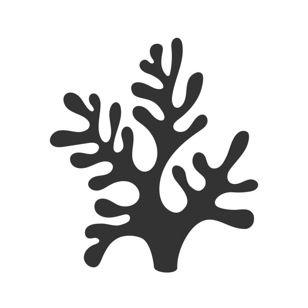 Coral reef branch dark silhouette. Fauna of sea underwater sponges. Underwater natural element hand drawing. vector