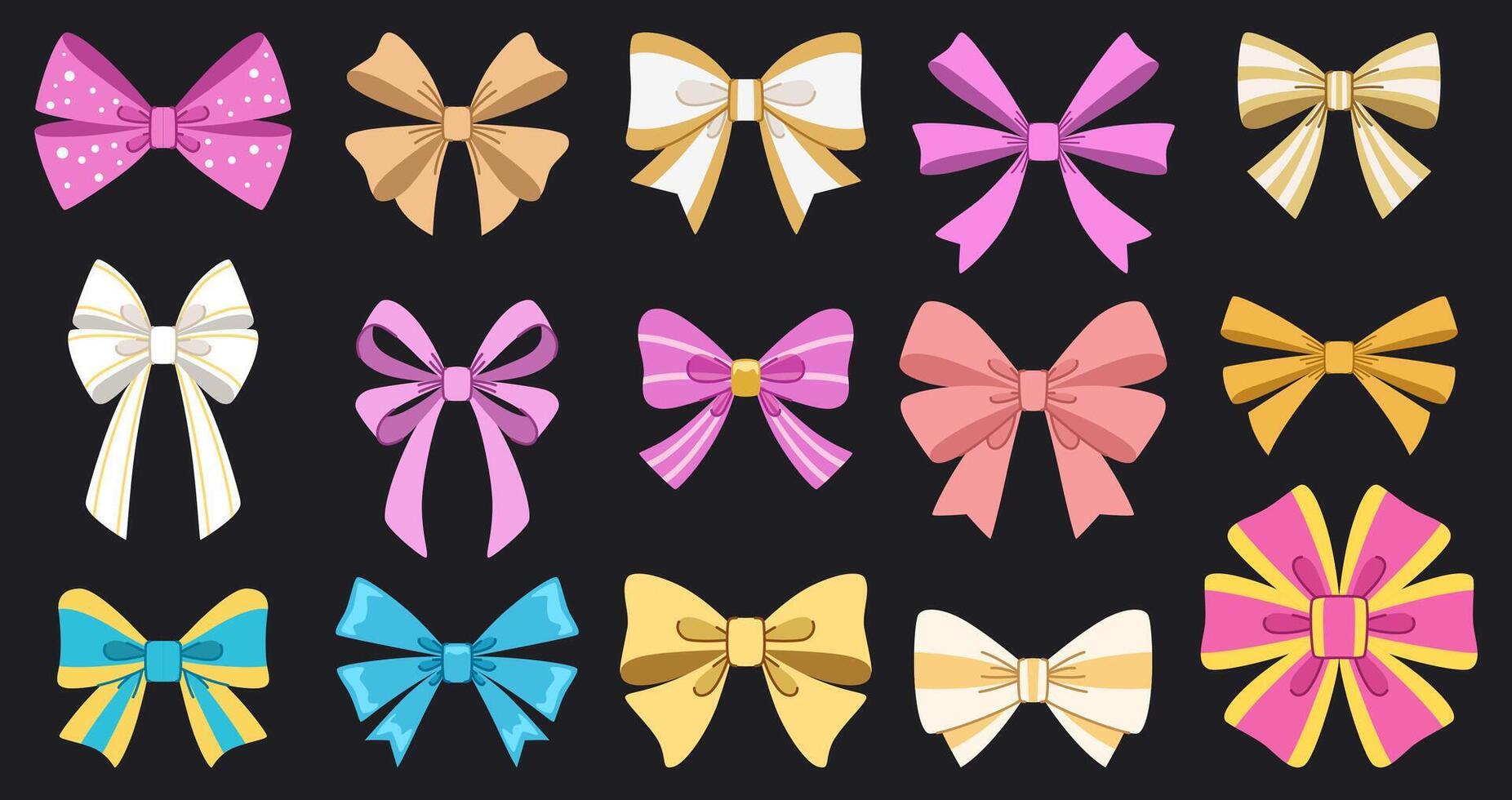 Collection of bows in pink and other delicate colors. Decorations for weddings, Valentines Day and other holidays. vector