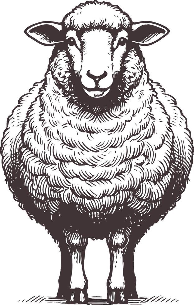 Hand Drawn Sheep Illustration in Detailed Sketch Style, Perfect for Farm Decor, Rustic Art, and Animal Lovers vector