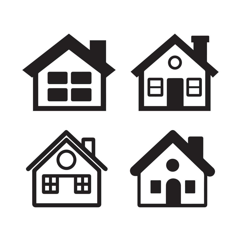 Four houses icons in black and white on a white background vector