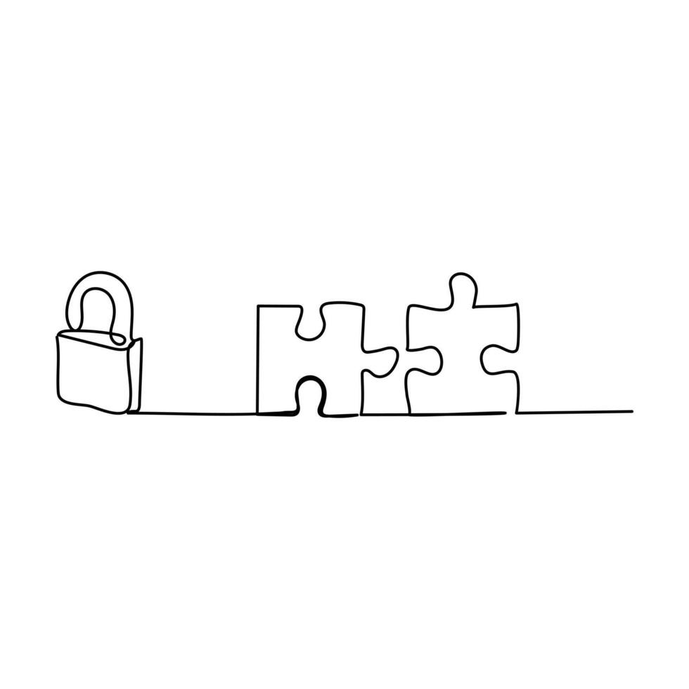 Continuous one line drawing of a joined pieces of puzzle game teamwork concept vector