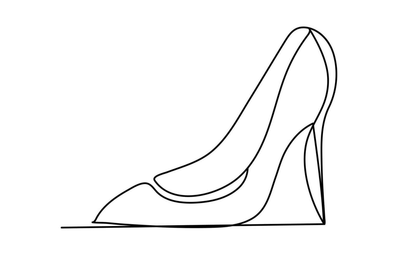 High Heel Trendy Line Art Drawing. Women's Shoe Minimalistic Black Lines Drawing. Female Elegant Shoe Continuous One Line Abstract Illustration. vector
