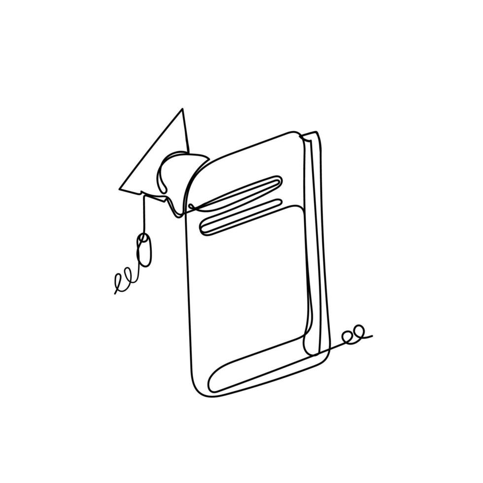 a line drawing of a book and cap university in continuous drawing vector