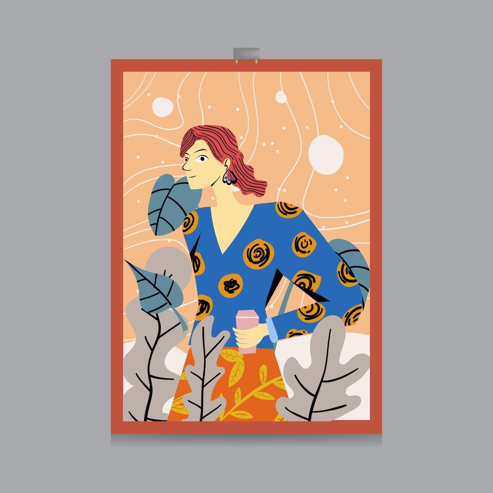 girl flat illustration design for background, banner, poster, template, flyer, brochure, card, etc vector