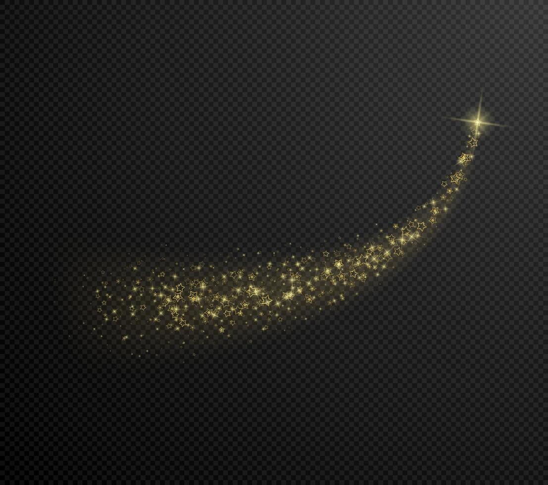 Golden bright glittering wave of confetti stars and dust. vector