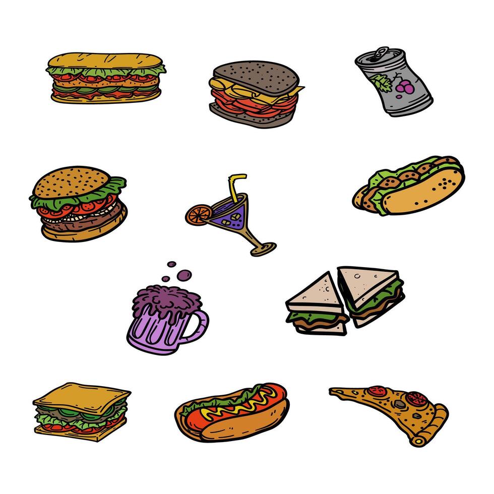 fast food set illustration for design, icon, logo, template, etc vector