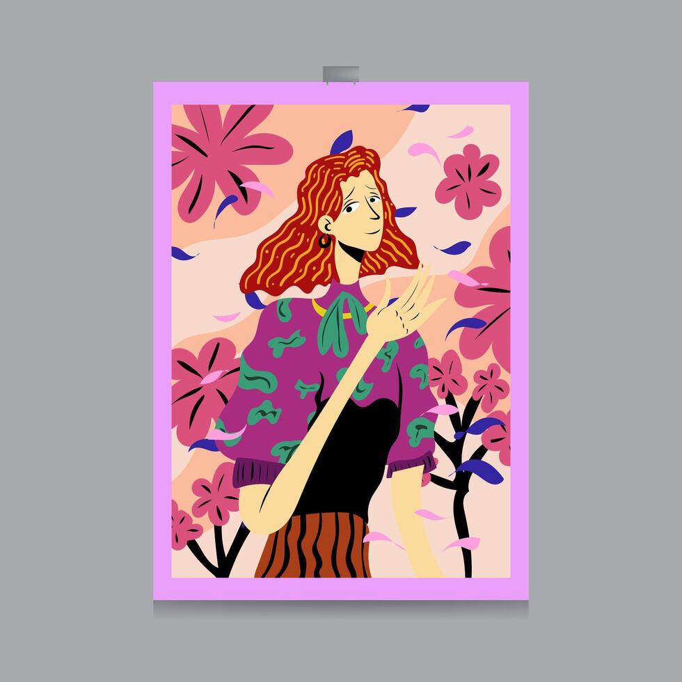girl flat illustration design for background, banner, poster, template, flyer, brochure, card, etc vector