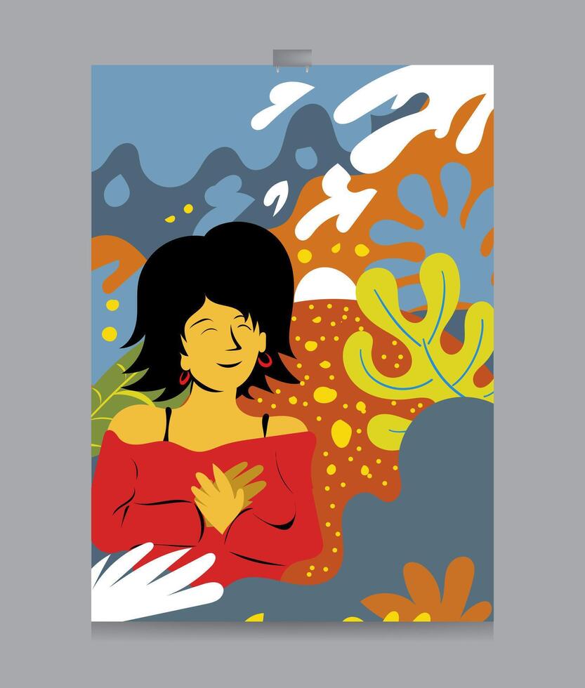 girl flat illustration design for background, banner, poster, template, flyer, brochure, card, etc vector
