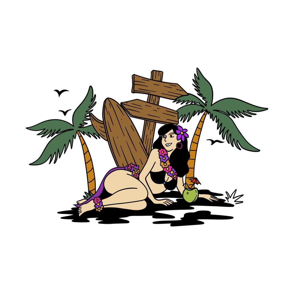 illustration graphic beach girl for design, template, elemen, illustration, etc vector
