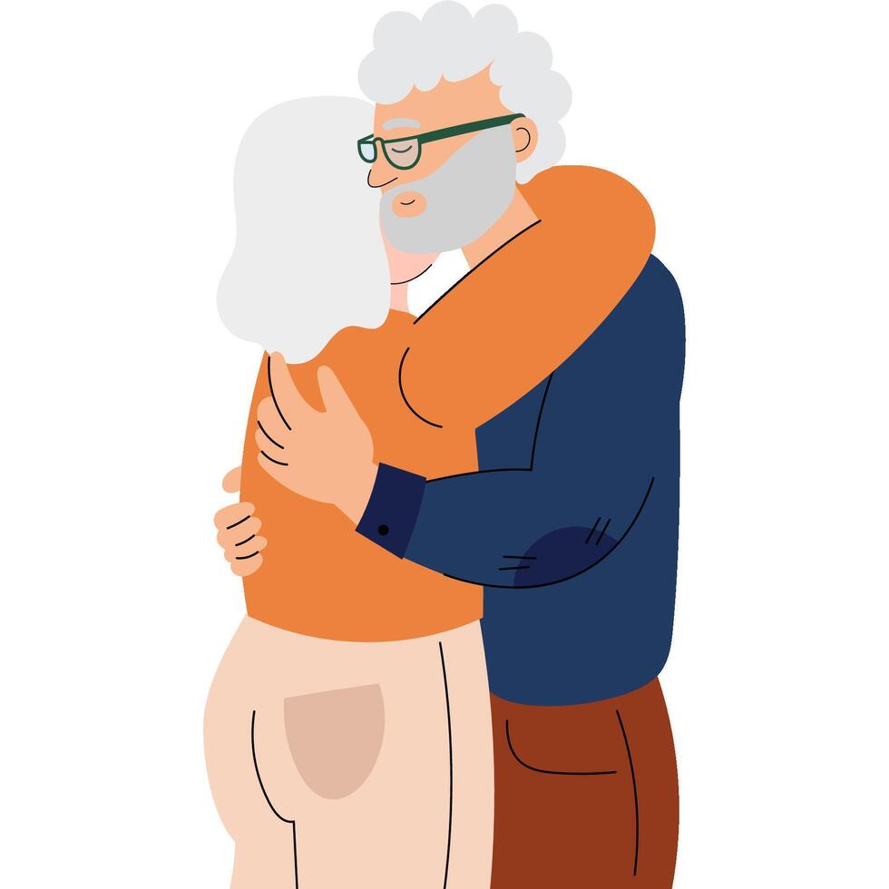 Two elderly people embracing, symbolizing lifelong love. Relationships in old age. Valentine's Day romance. vector