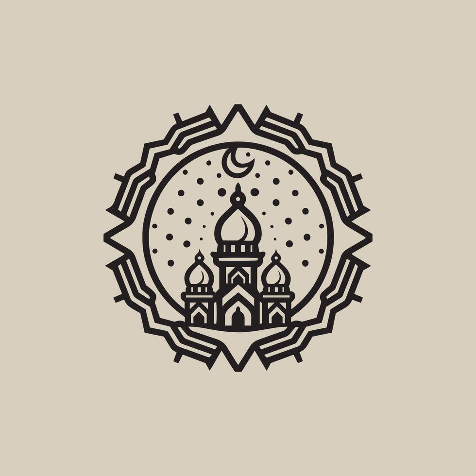 Minimalist Line art illustration of Mosque for Islamic Design with Detailed Geometric Frame vector