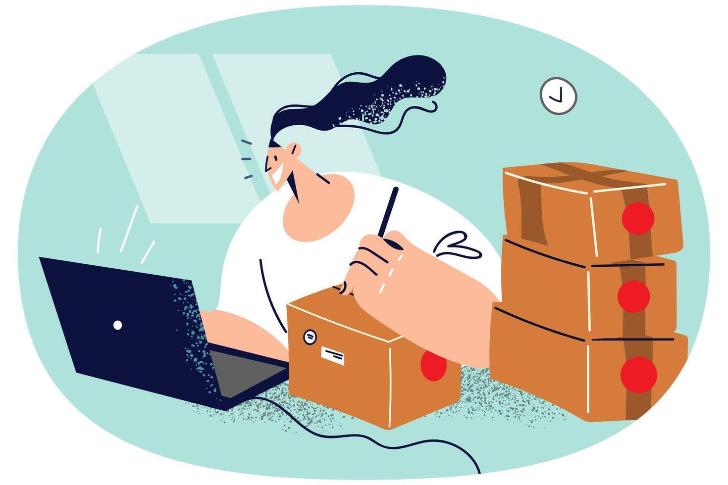 Smiling courier address packages at post office vector