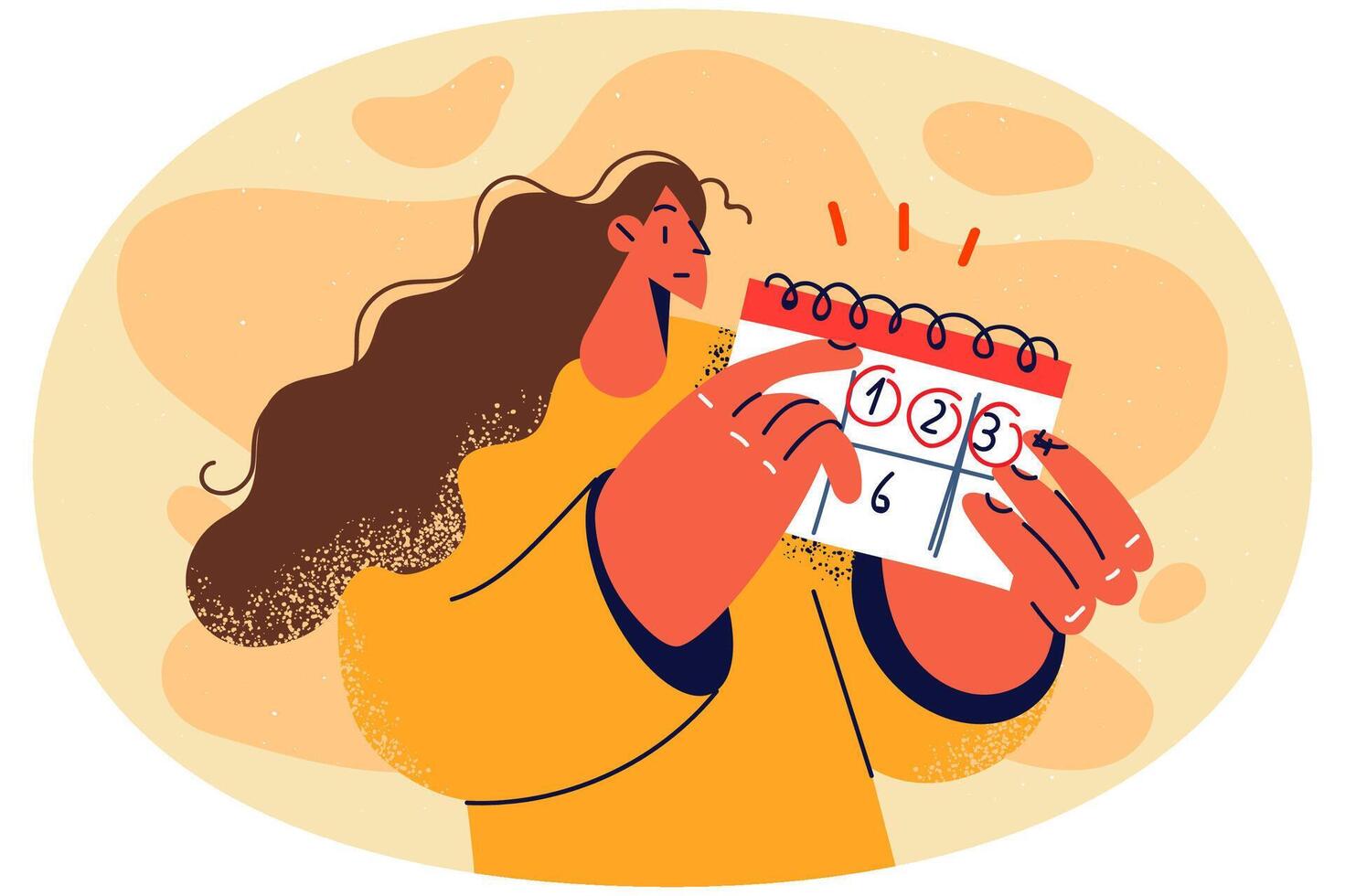 Woman count circle days in calendar vector