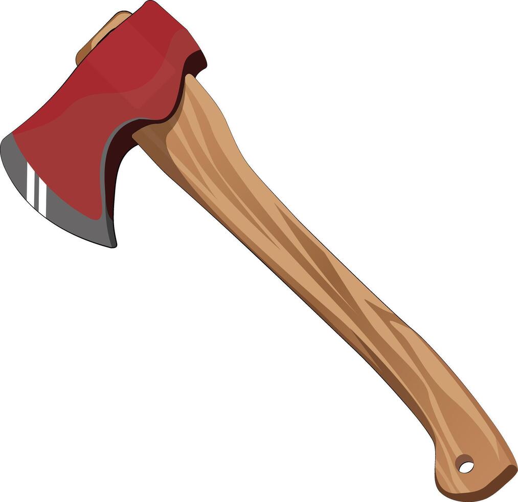 Axe with wooden handle isolated on white background cartoon style illustration vector