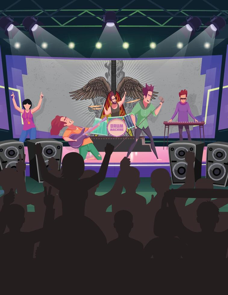 Rock metal band concert on stage of a music festival vector