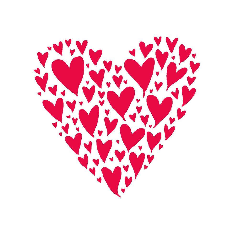 Heart shape formed by multiple red hearts of various sizes on a clean white background, symbolizing love and affection vector