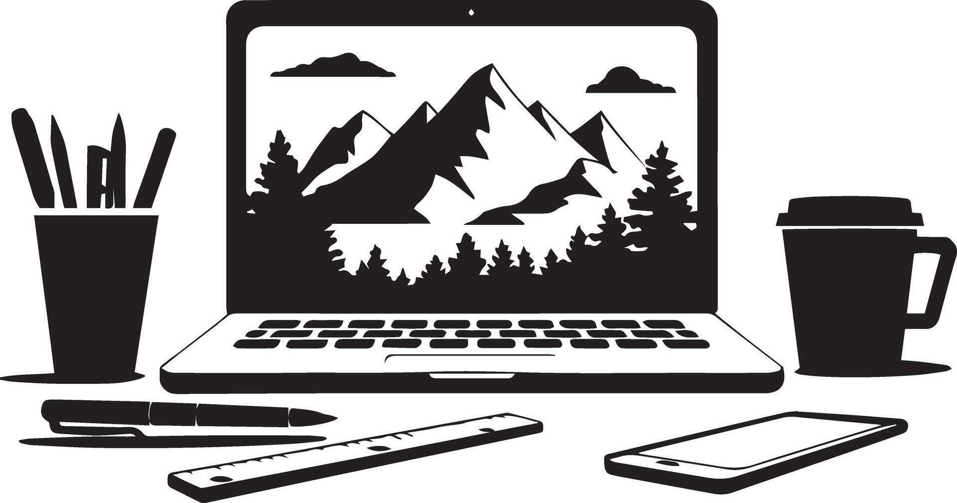 Laptop Silhouette Illustration for Tech Projects vector