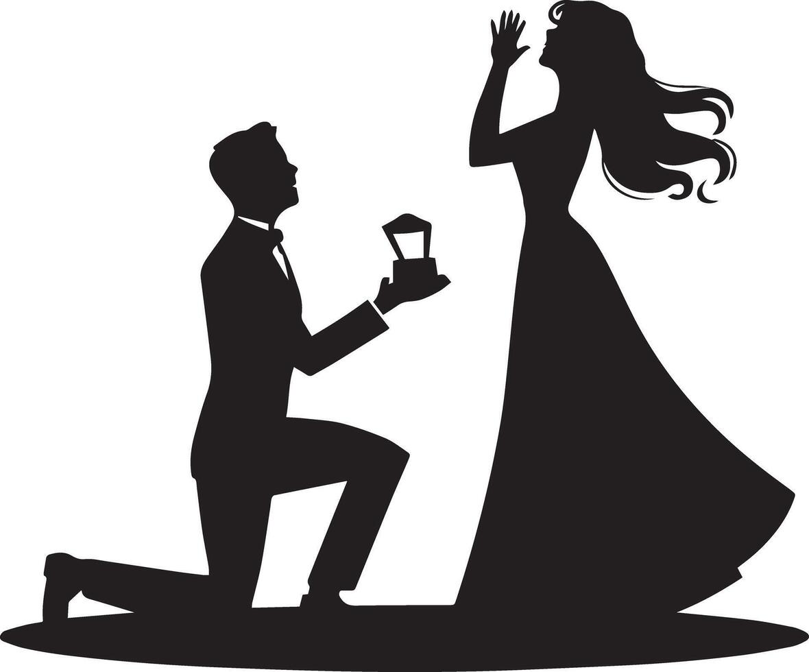 Elegant Couple Proposal Silhouette Artwork vector
