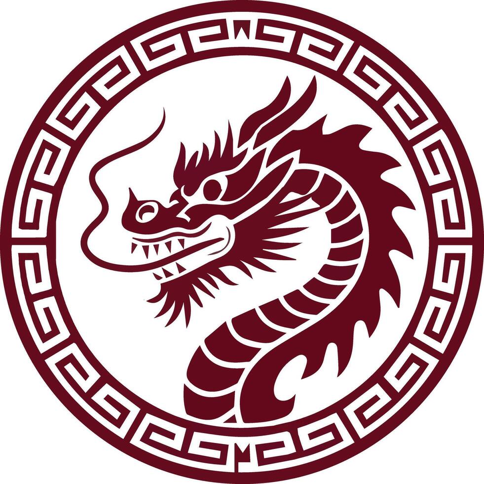 Red Dragon Emblem Traditional Chinese Style Icon vector