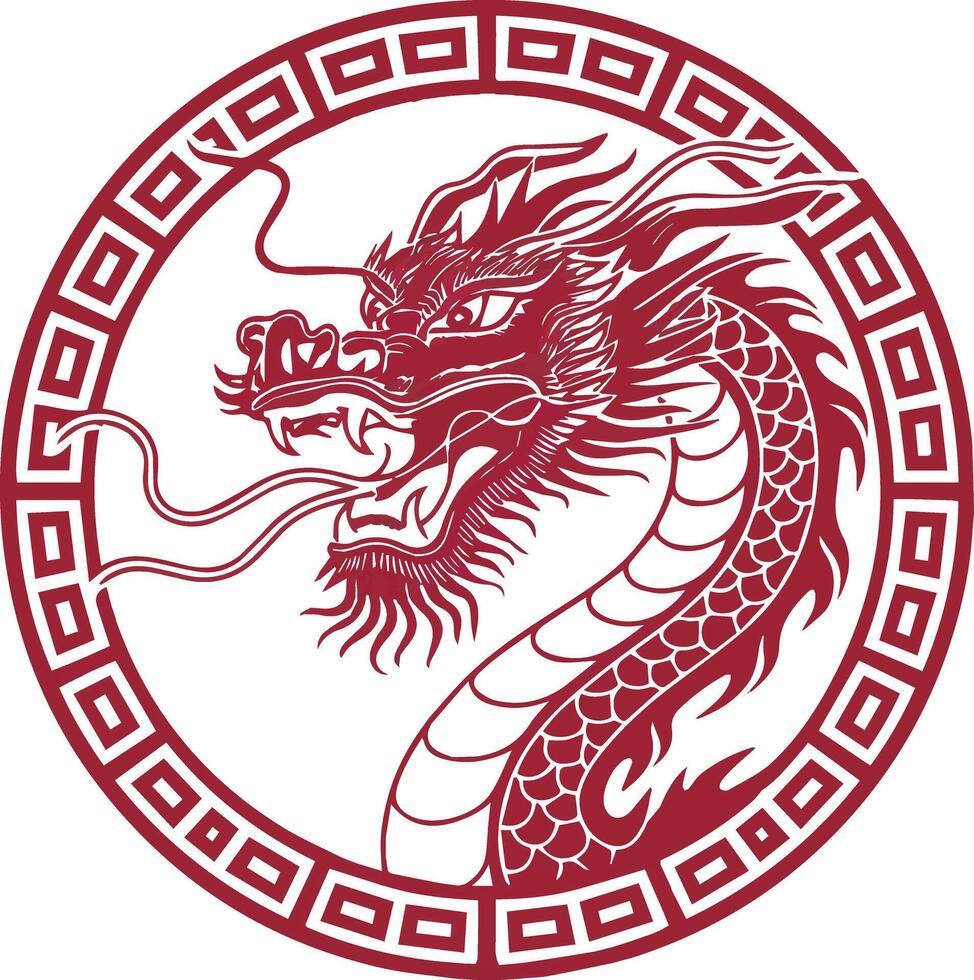 Majestic Chinese Red Dragon Art Design vector