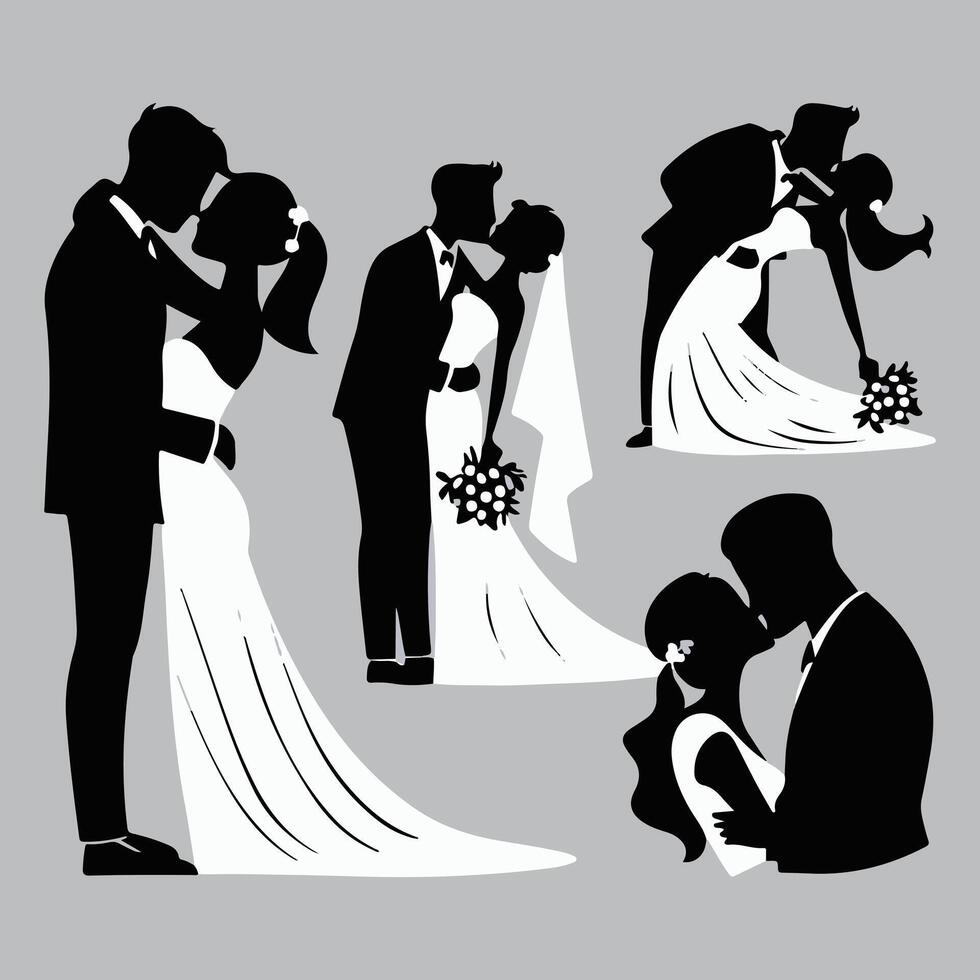Bride and Groom Silhouette Series vector
