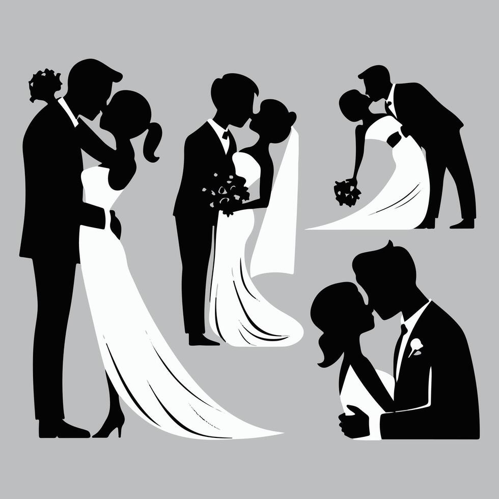 Timeless Wedding Silhouette Set vector