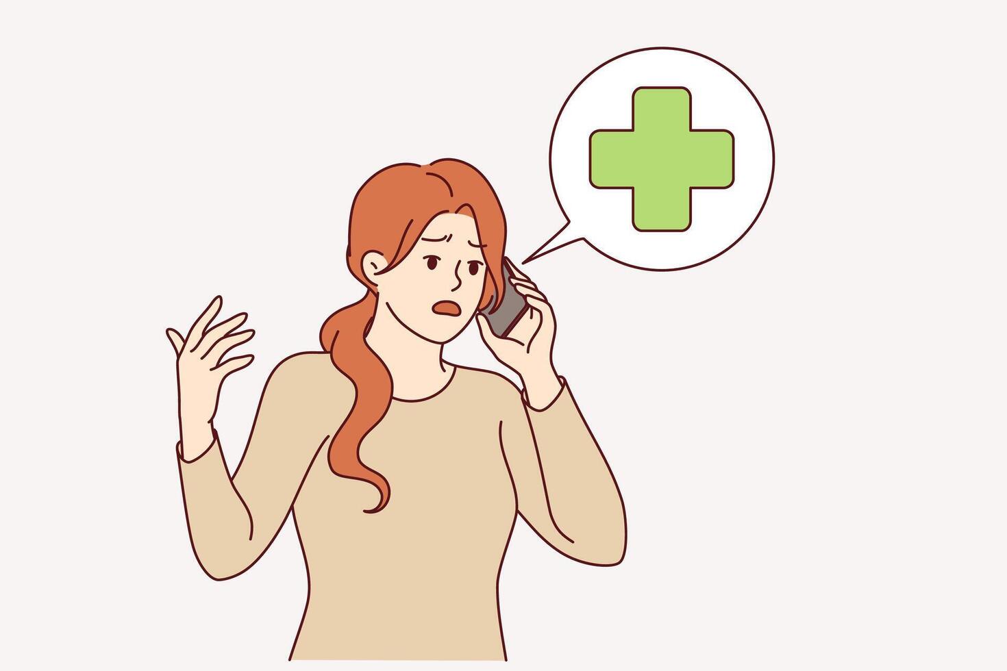 Woman calls 911 and calls for emergency medical help during personal emergency. vector