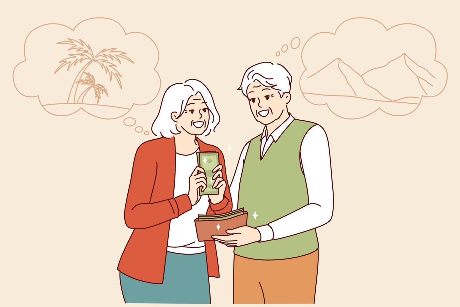 Cash stash for summer travel for seniors dreaming of trip to beach or cruise to island paradise vector