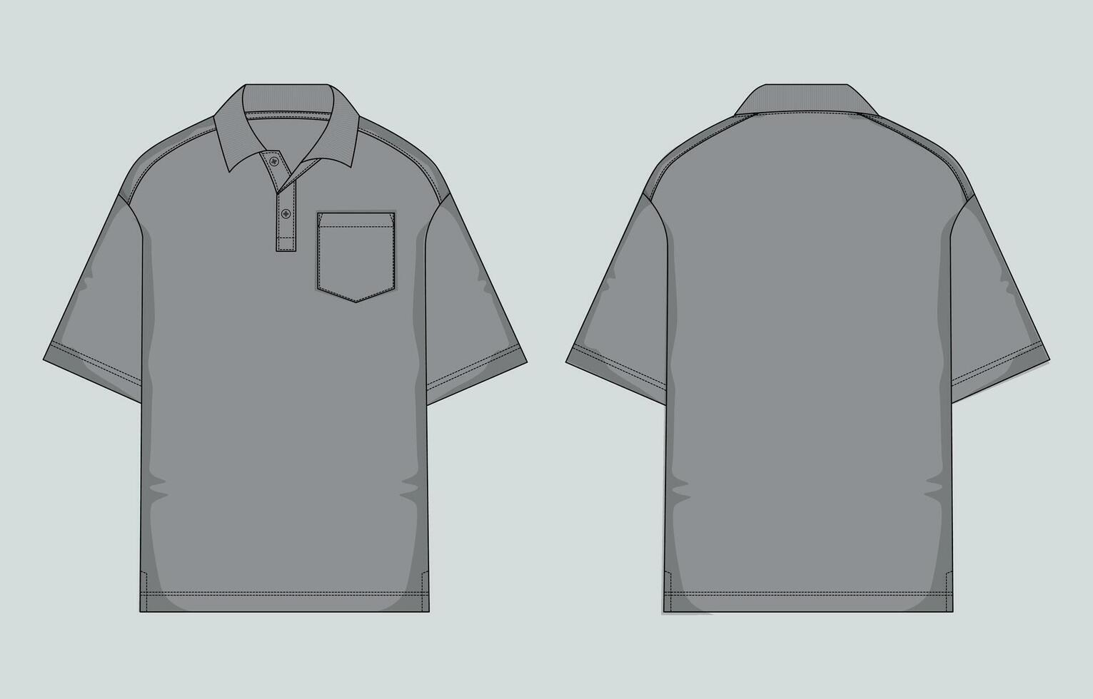 A gray polo shirt with a pocket on the front vector
