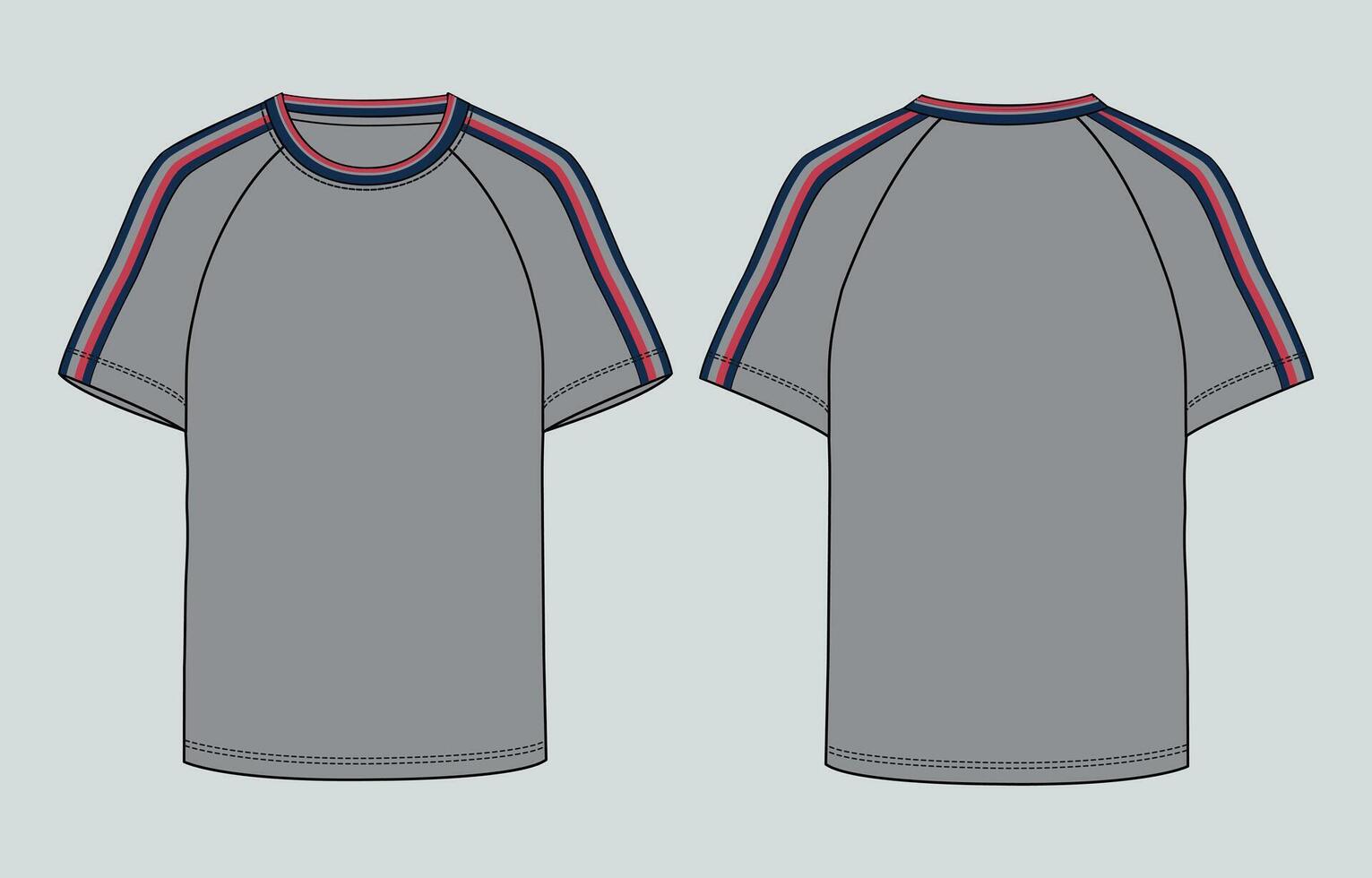 A gray t - shirt with red and blue stripes vector
