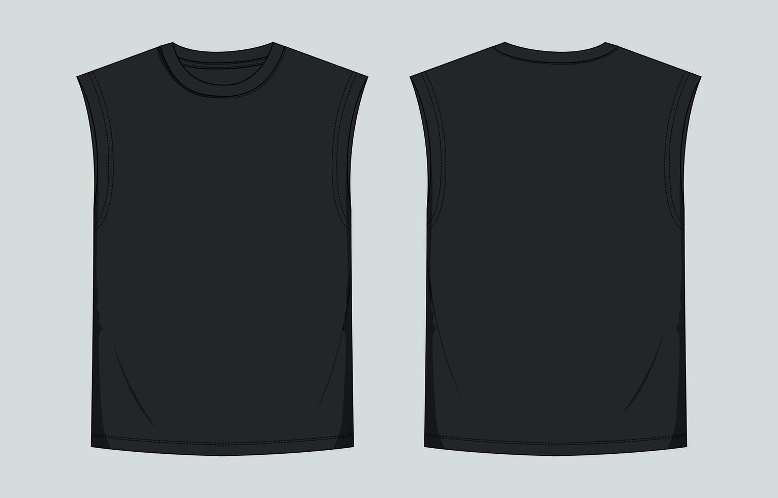 Two black tank tops with front and back views vector