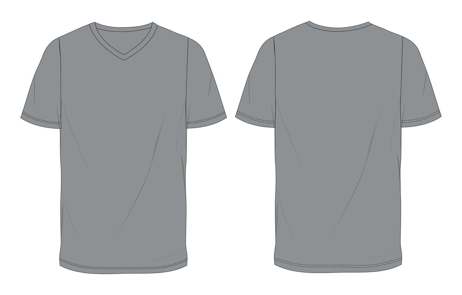 A gray t - shirt with a v - neck and side view vector
