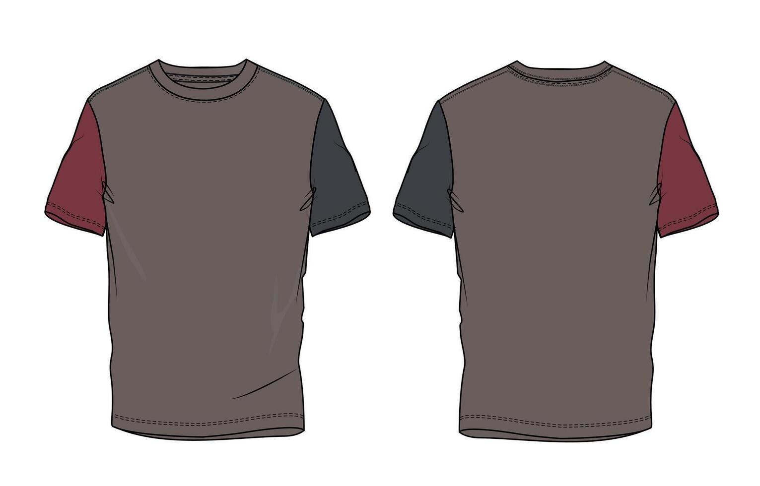 A gray t - shirt with red and black color blocks vector