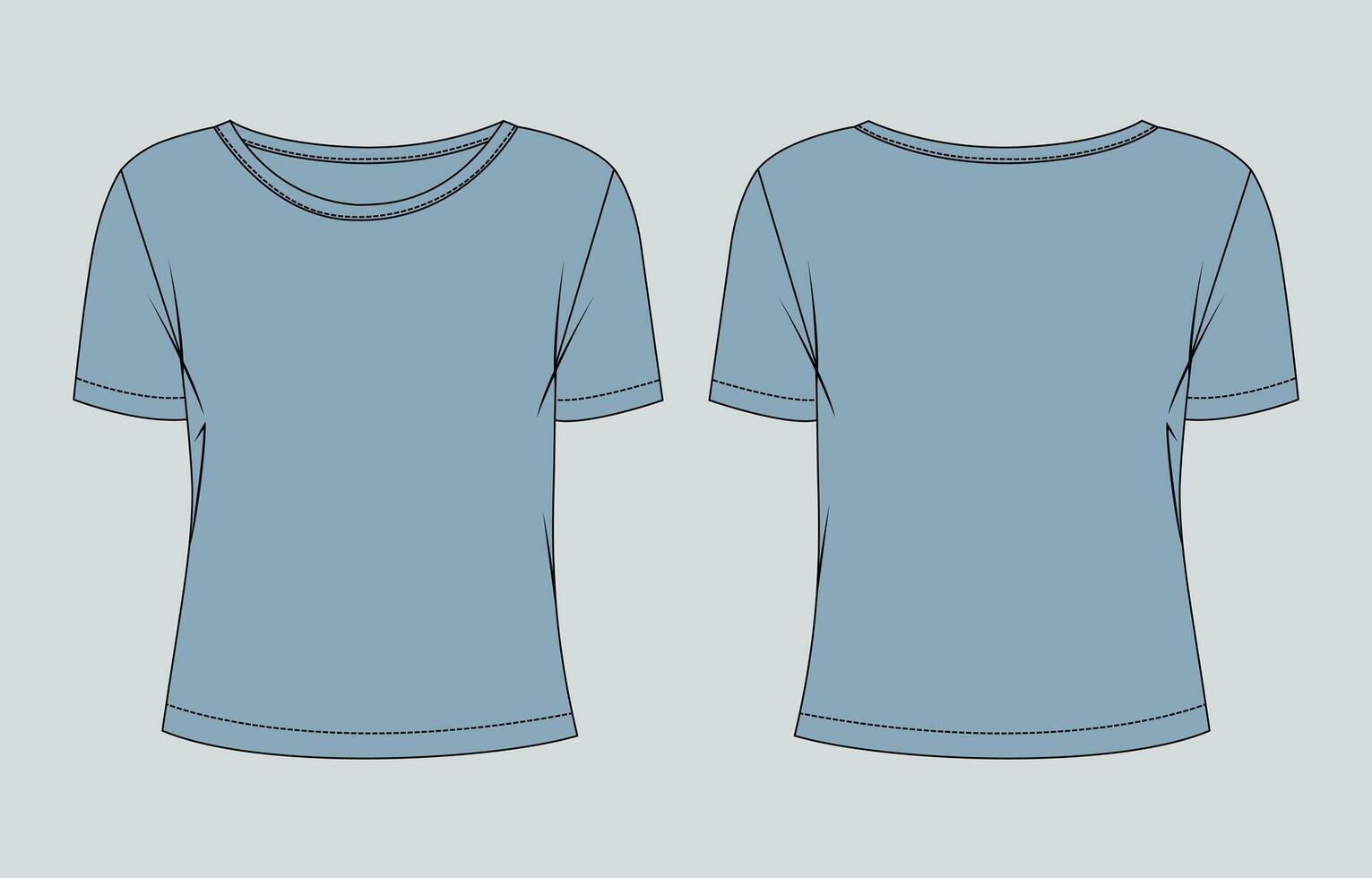 A blue t - shirt template, with a front view and back view vector