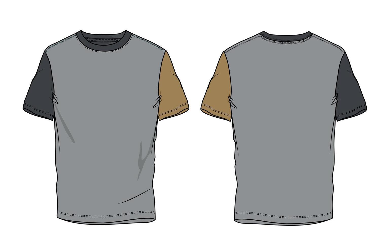 A gray t - shirt with a black and tan color block vector