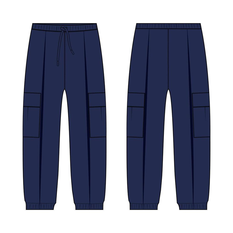 A pair of navy cargo pants with pockets vector