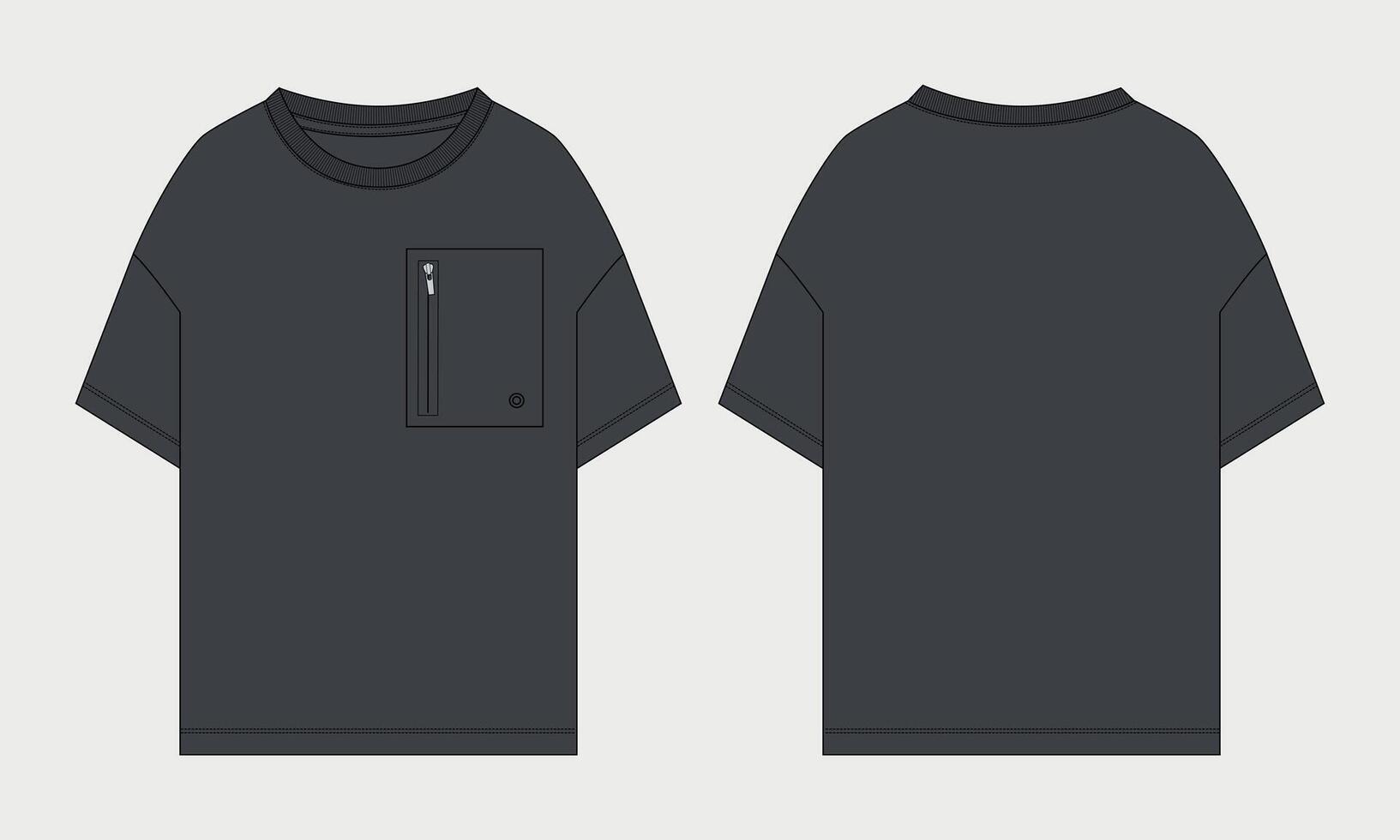 A black t - shirt with a pocket on the front and back vector
