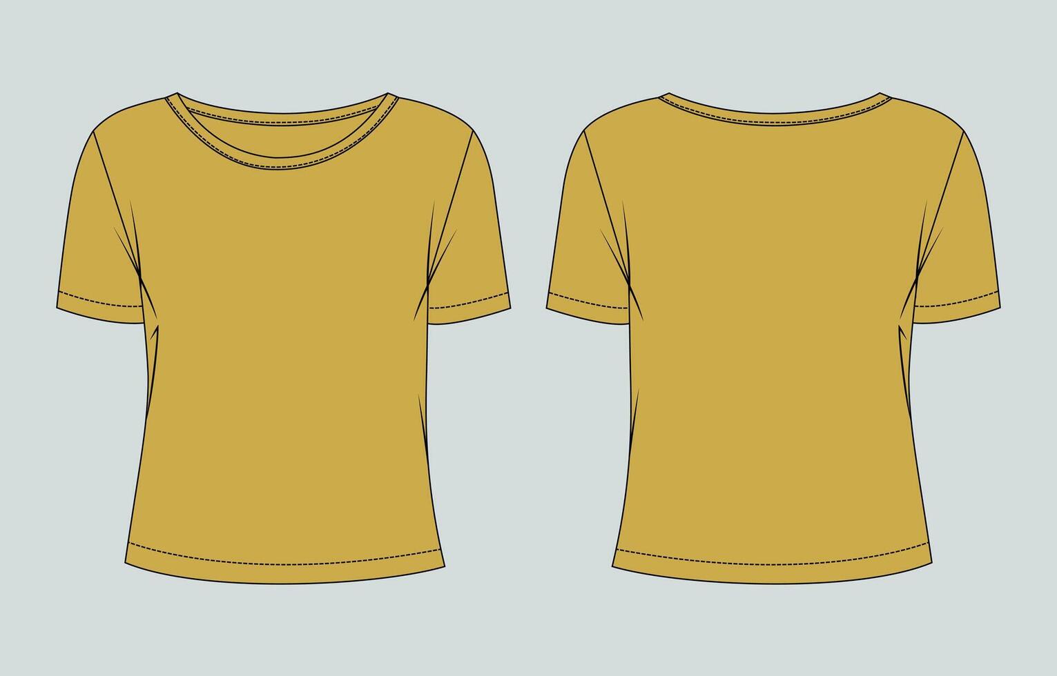 A yellow t - shirt template, with a front and back view vector