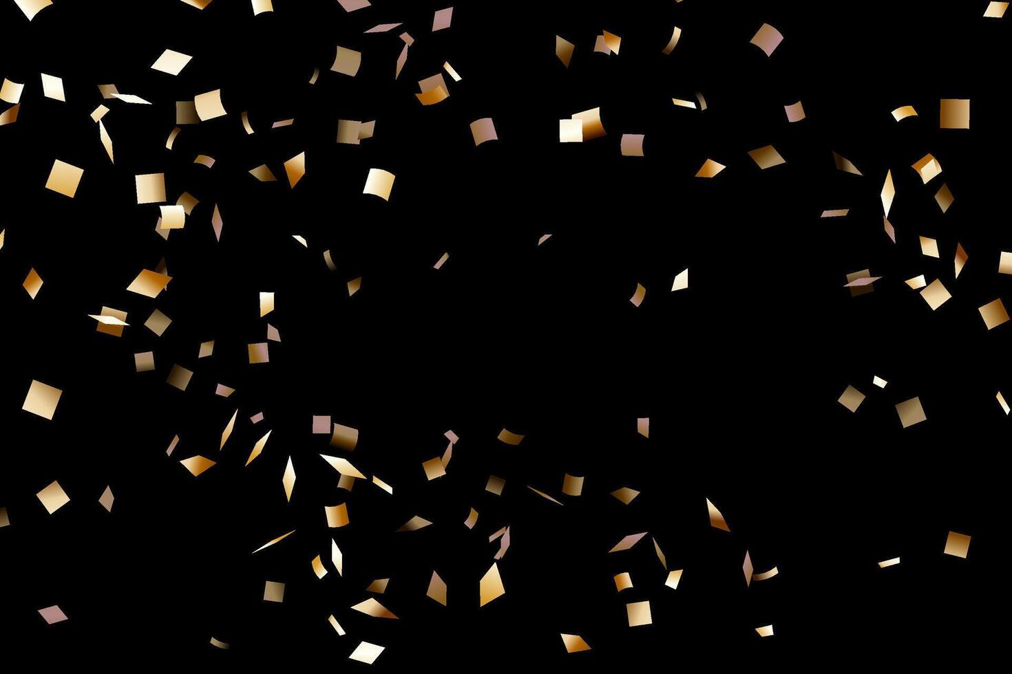 golden gradient confetti flying on black background. shiny golden confetti isolated abstract background best for holiday, birthday, celebration party, etc. vector