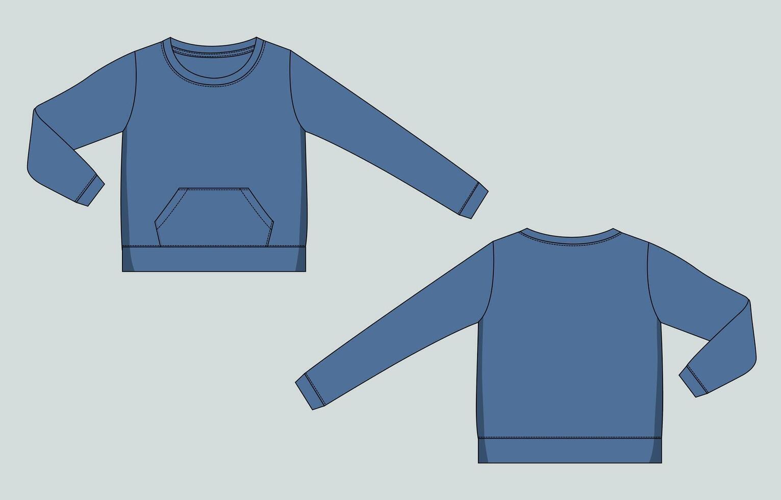 A blue sweatshirt with a pocket on the front and back vector