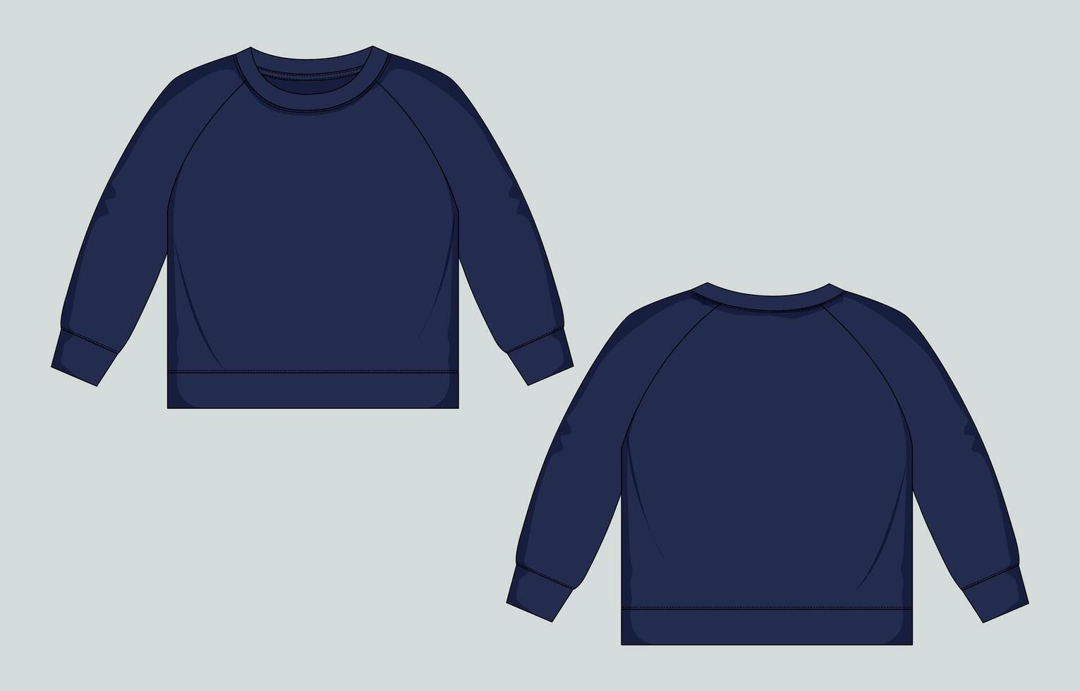 Sweatshirt template, navy blue, long sleeve, front and back view vector