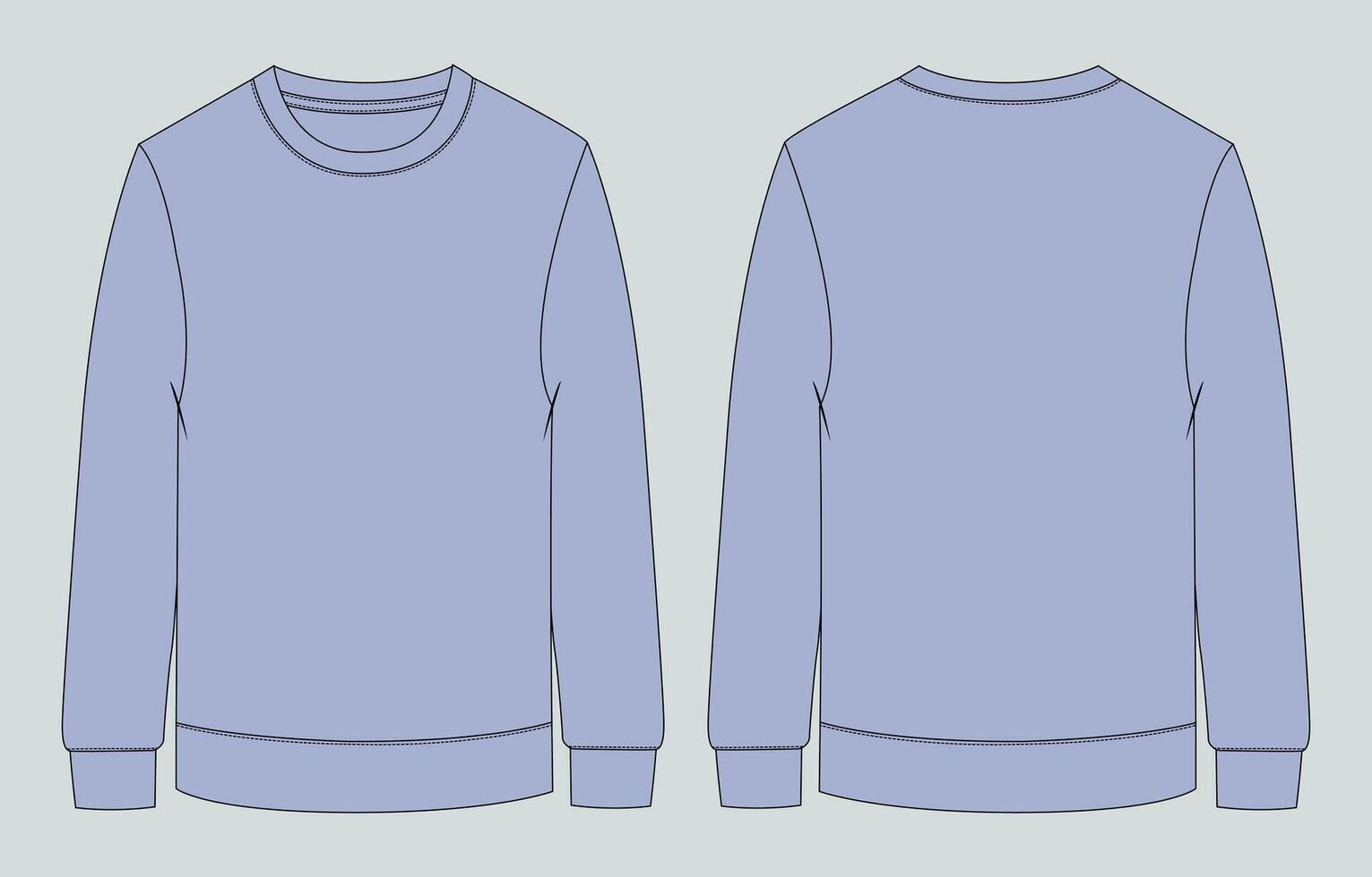 Sweater template, blue, front and back view vector