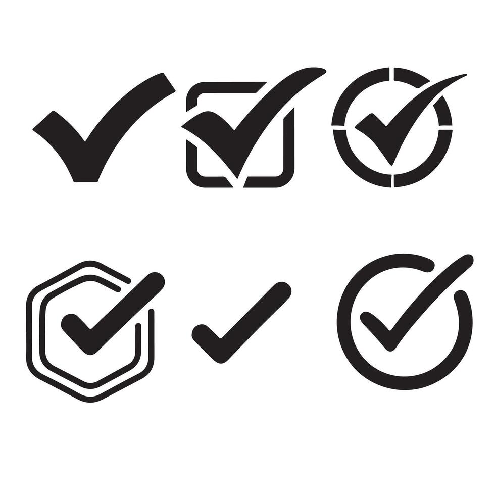 Check mark icon set art design silhouette white background vector
