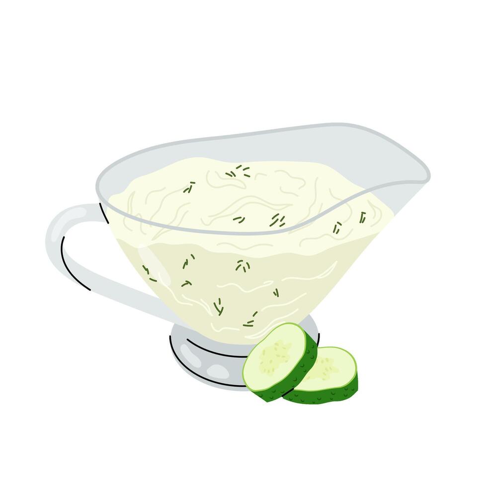Tzatziki. Traditional Greek sauce. Illustration for a cafe or restaurant menu, banner, sticker. vector