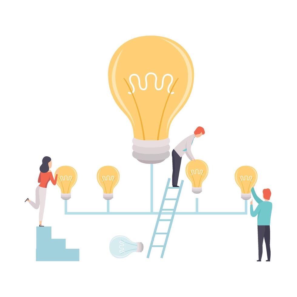 Business People Working Together on New Project, Brainstorming, Innovation, Creativity Concept Illustration vector