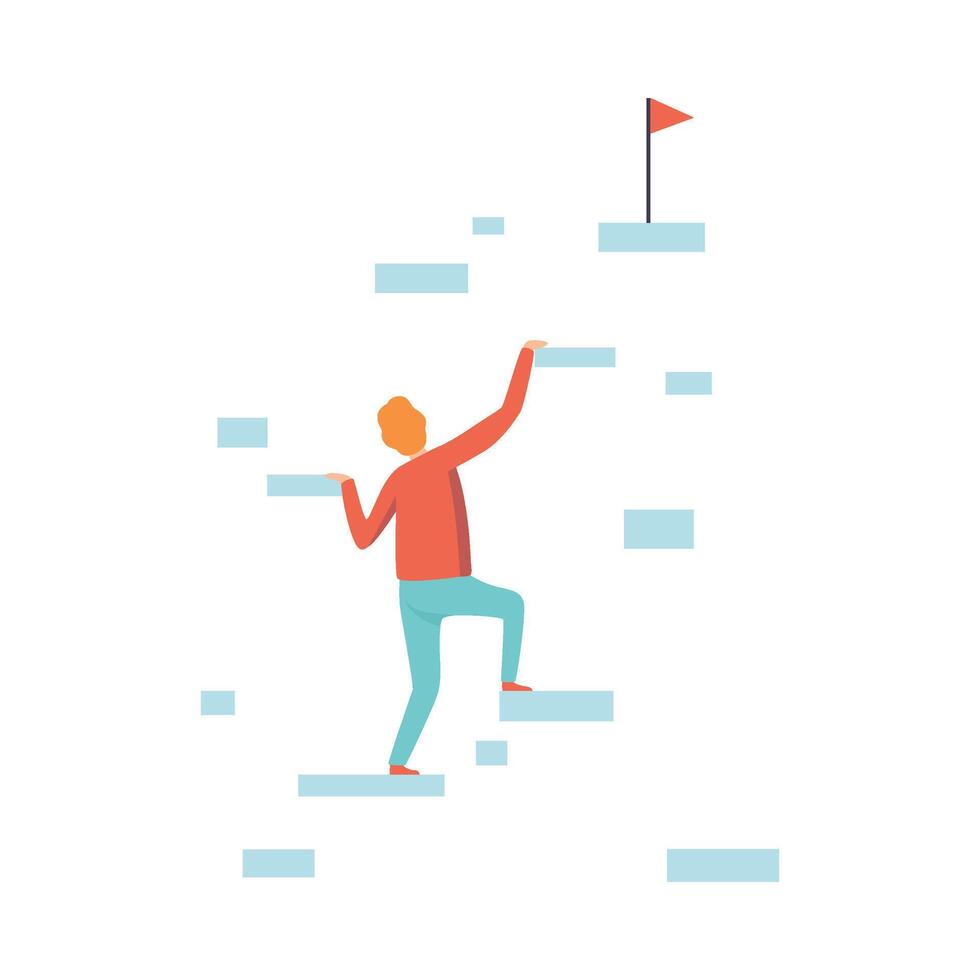Businessman Climbing Up to the Top of Mountain to Goal, Business and Career Development Illustration vector