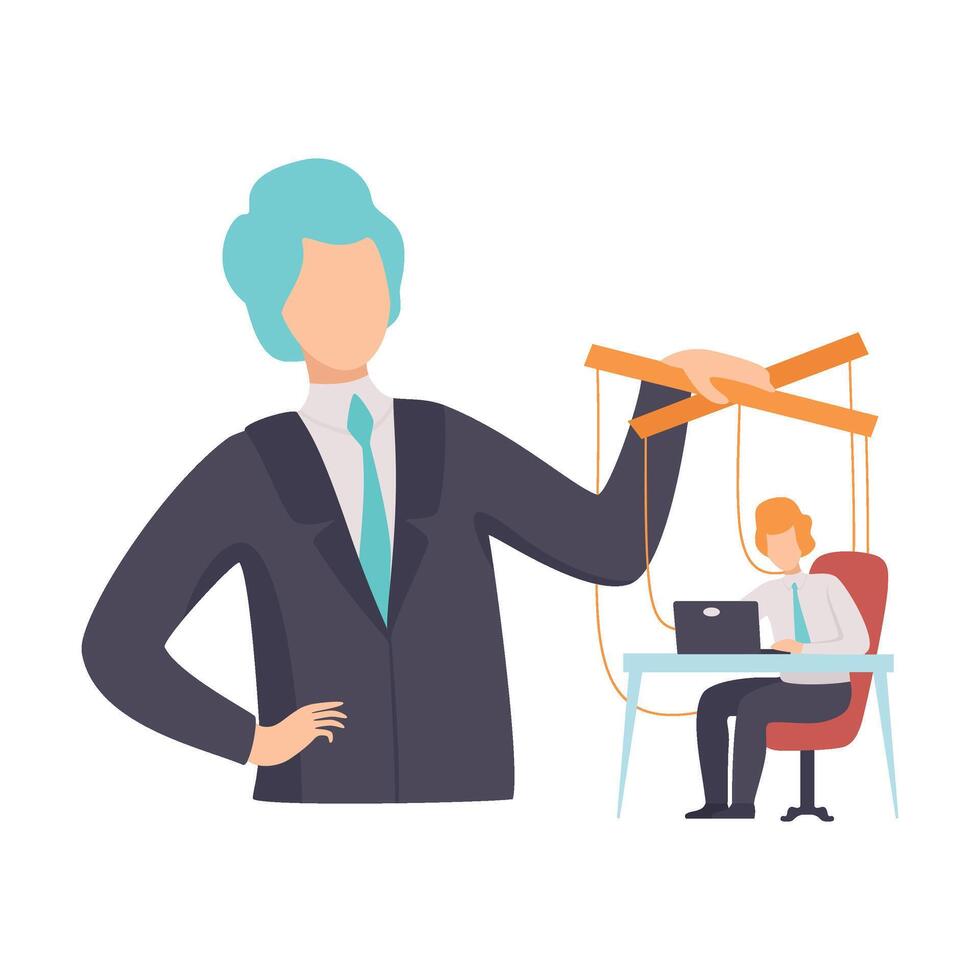 Employee, Office Worker Marionette on Ropes Controlled by Boss, Manipulation of People Concept Illustration vector